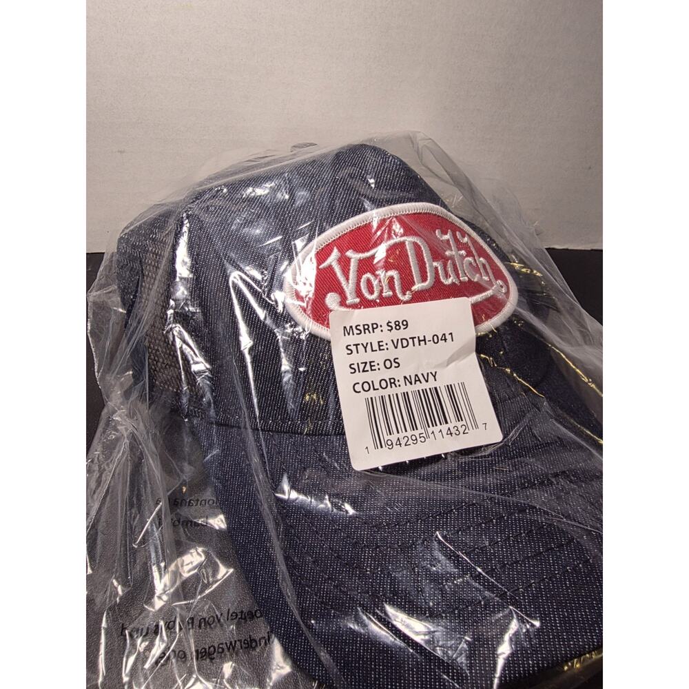 Von Dutch Denim Trucker Snapback Hat Blue Adjustable Cap . New - Picture 2 of 5